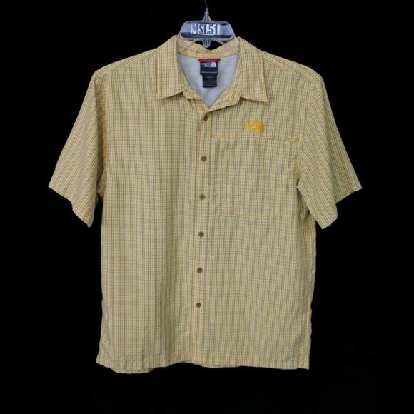 THE NORTH FACE YELLOW PLAID SHORT SLEEVE BUTTON FRONT MEN'S SIZE MEDIUM SHIRT - Picture 1 of 7